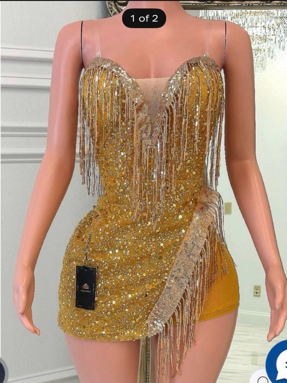 Gold Sequin Fringe Mini Dress - Women